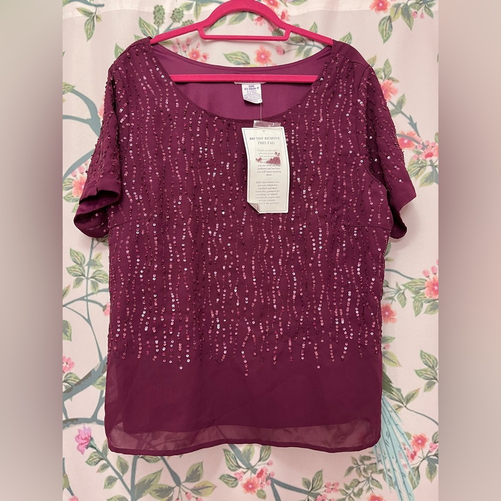 Burgundy Roaman’s sequin top 20W - Picture 3 of 3